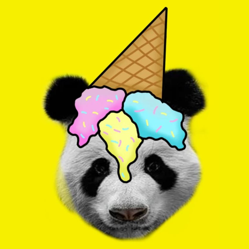 Panda mit Eiscreme als Hut