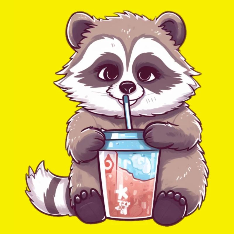 Waschbär mit Eiskaffee