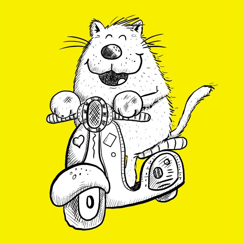 Lustige Katze Auf Roller Comicfigur Fun Geschenk