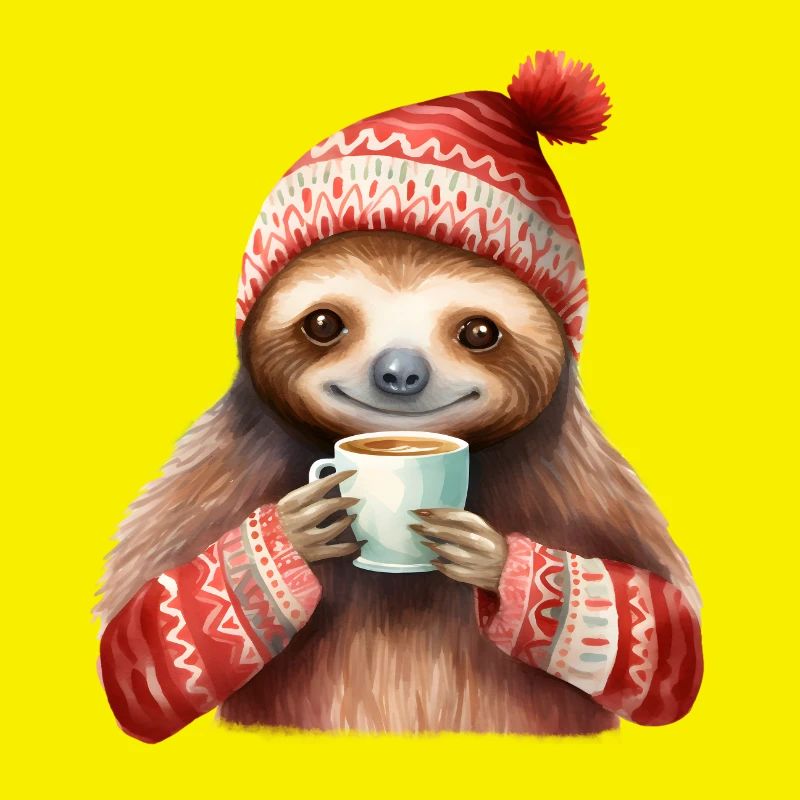 Winter-Sloth mit Kaffeebecher