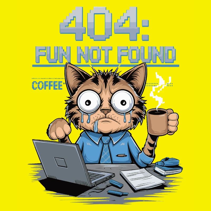 404 Fun Not Found - Funny Cat Coffee Work Meme