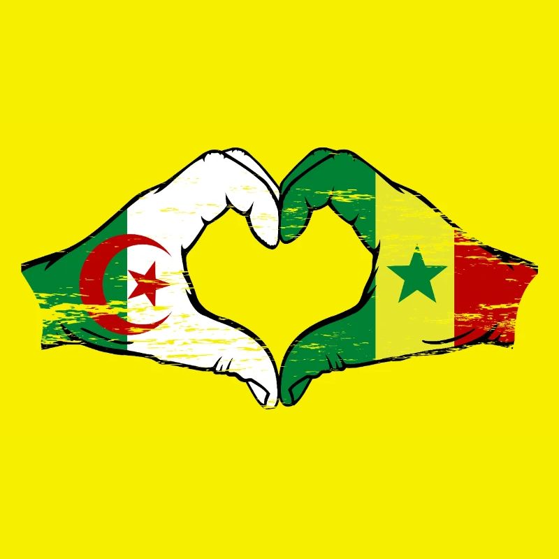 Algérie Sénégal Drapeau Mains Coeur Forme Utilisé