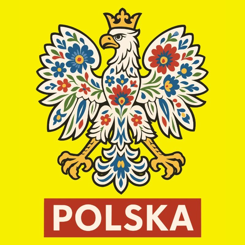 Polish White Eagle with Folk Floral Pattern