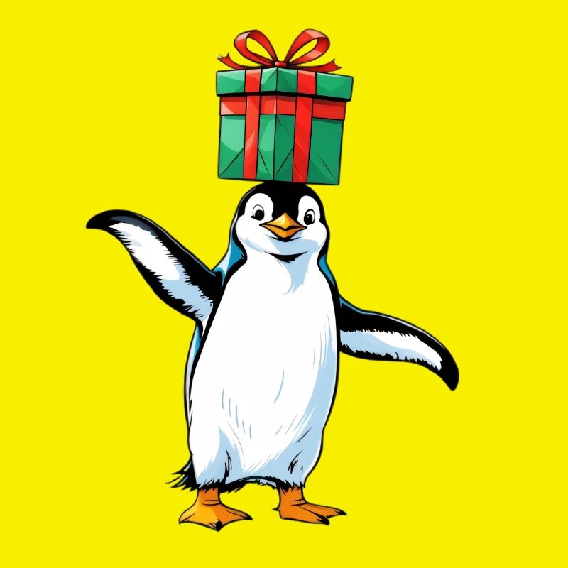 Penguin with gift on head