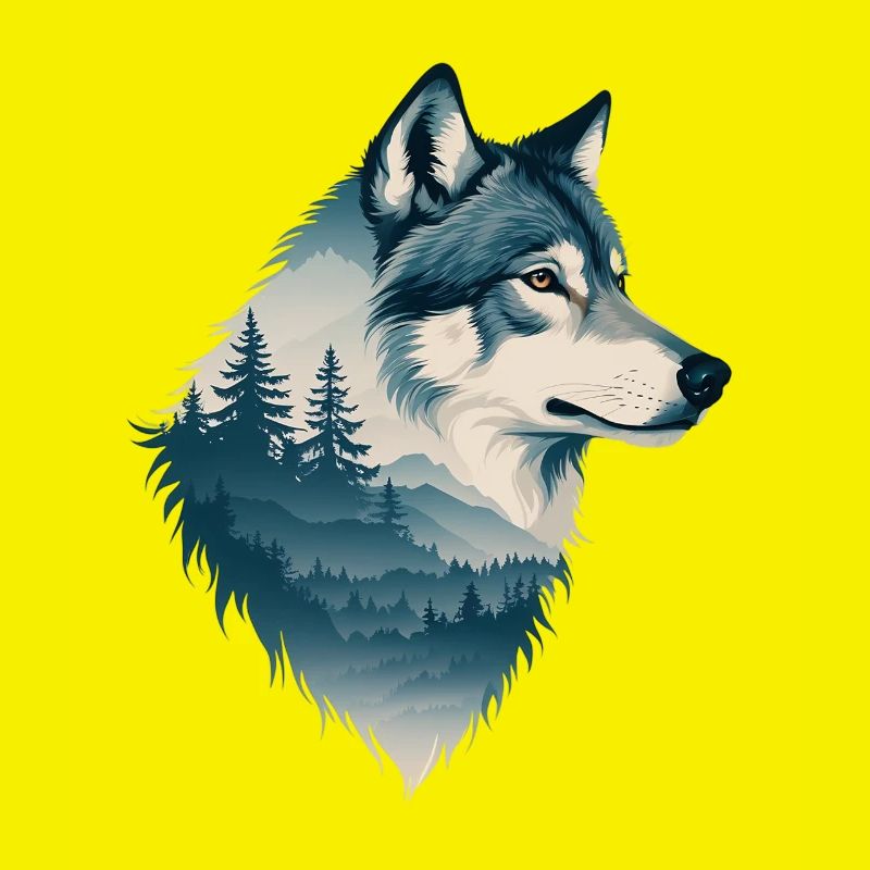 Blauer Wolf im Wald