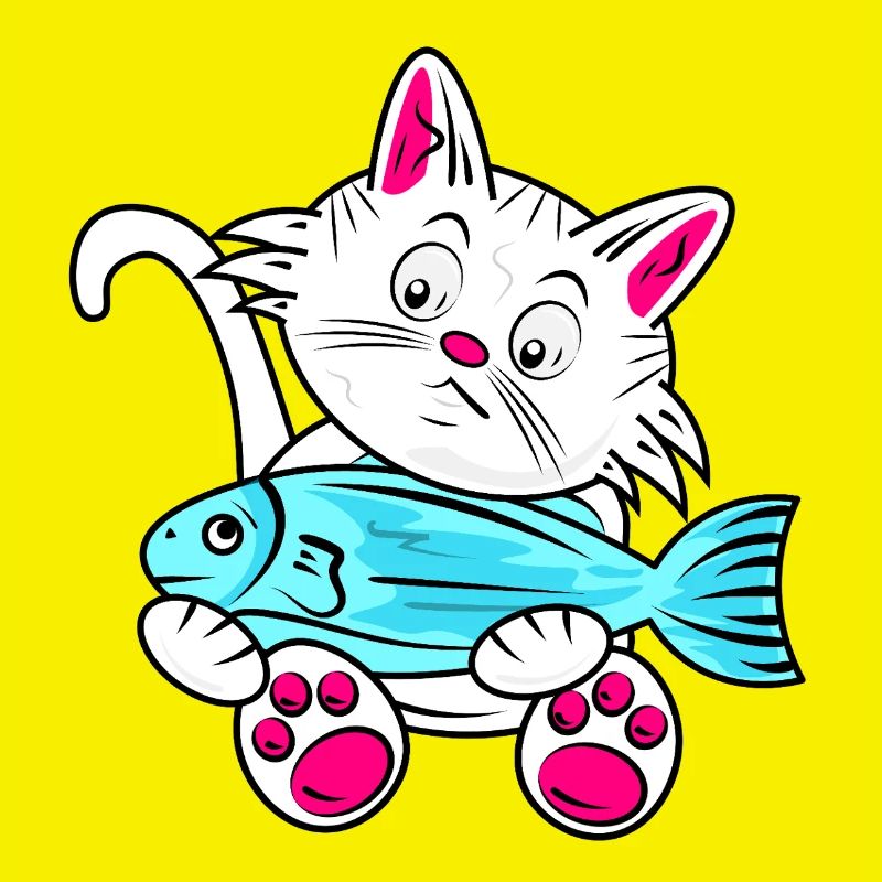 Small Cat and Blue Fish
