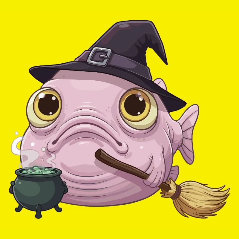 Funny Blobfish - Witch's Hat and Magic Cauldron