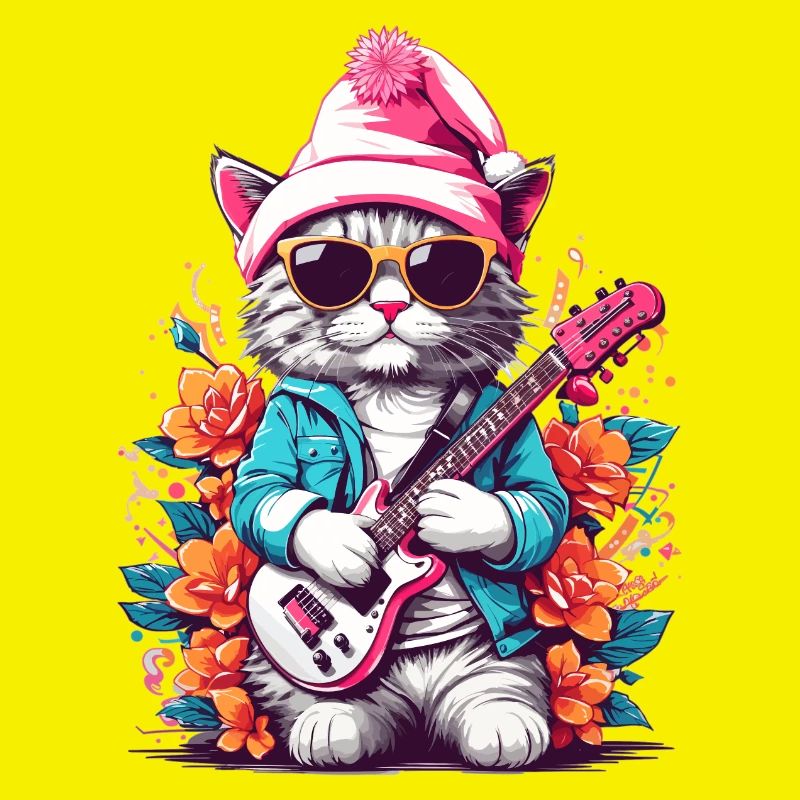Chat mignon avec guitare