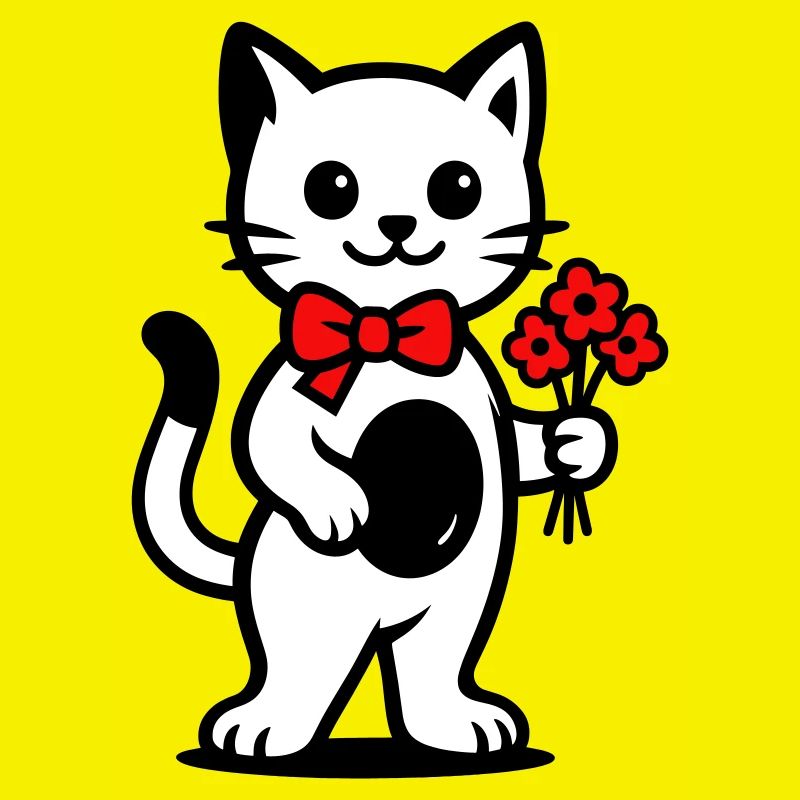 Kawaii cat lover with red ribbon