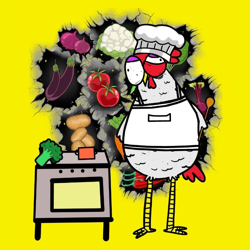 funny chicken host vegetable cook cook fun