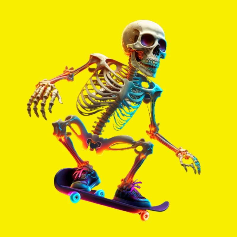 Skeleton sur une planche à roulettes