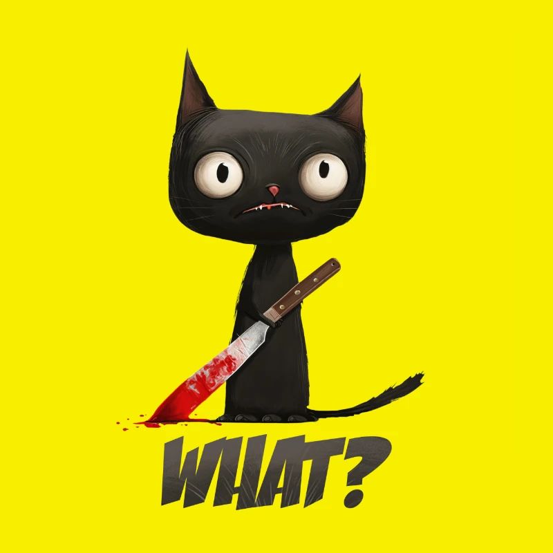 Chat noir avec un couteau ensanglanté - ce n’était pas moi