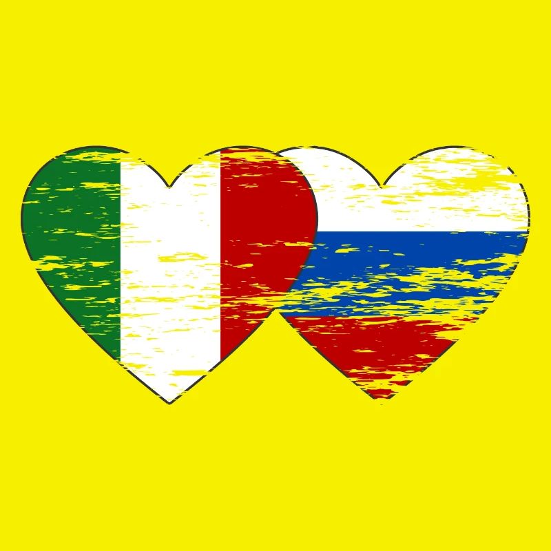 Italie Russie Drapeau Coeur Utilisé