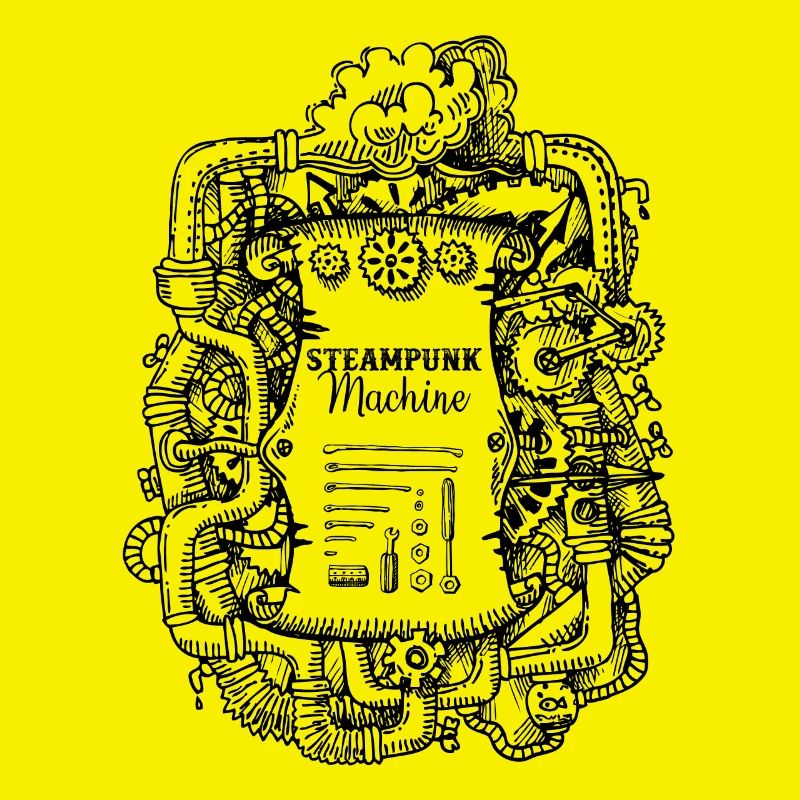 Hand Drawn Steampunk Machine w/ Tools and Gears