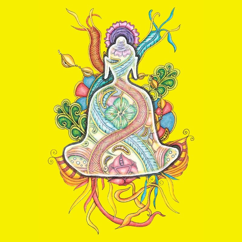 Tranzending Buddha meditating hand-drawn - bunt