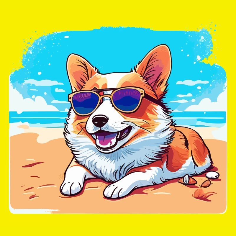 Corgi lying on a beach