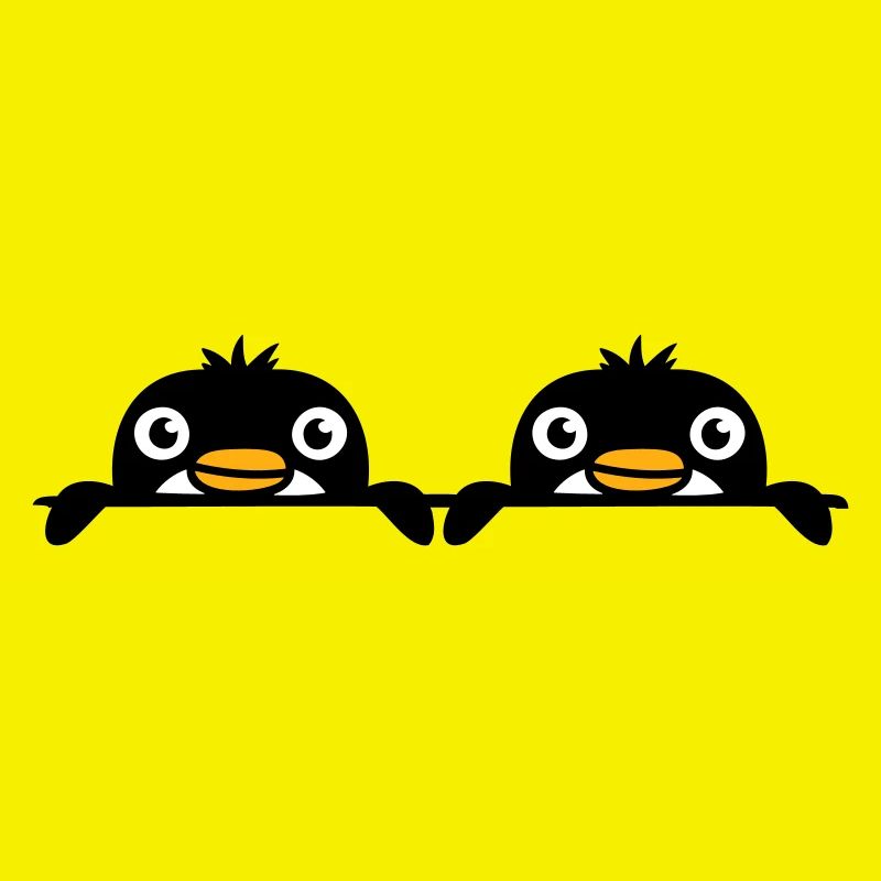 2 Pinguine Freunde gucken hinter Mauer hervor Team