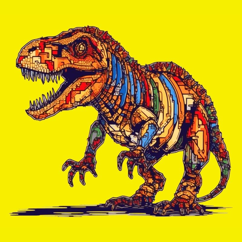 Extinct Dino in colorful pixel graphics