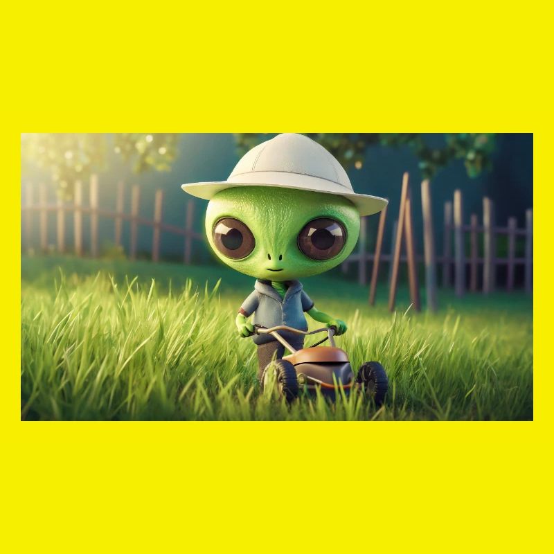 mignon petit vert rétro alien tonte de pelouse