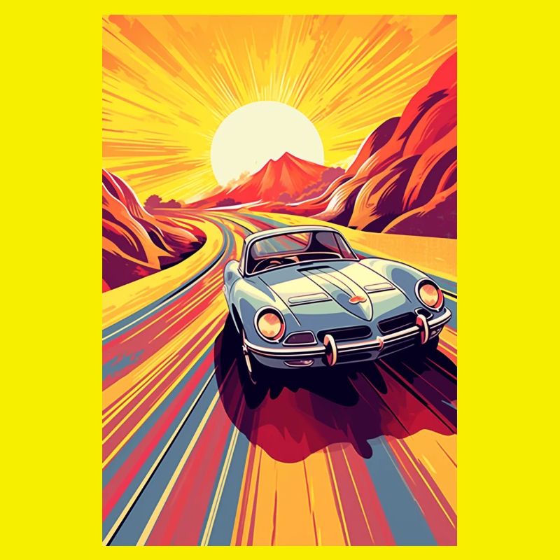 Voiture de course oldtimer au soleil du soir, rétro