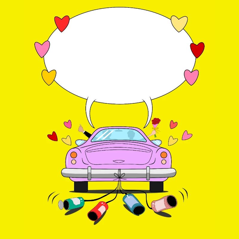 Wedding car with speech bubble in pink