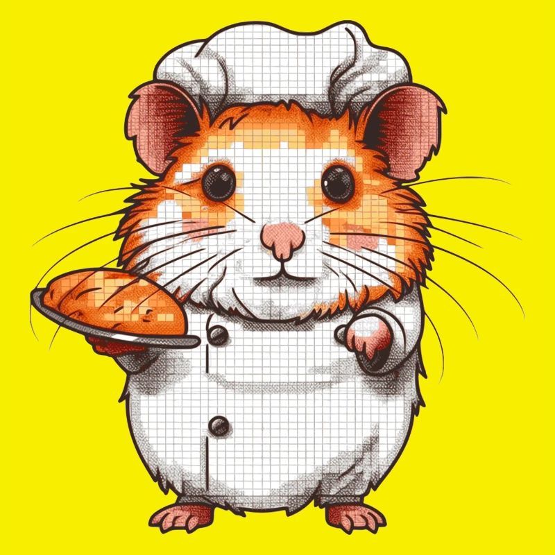 Hamster als Bäcker hat ein Brot gebacken