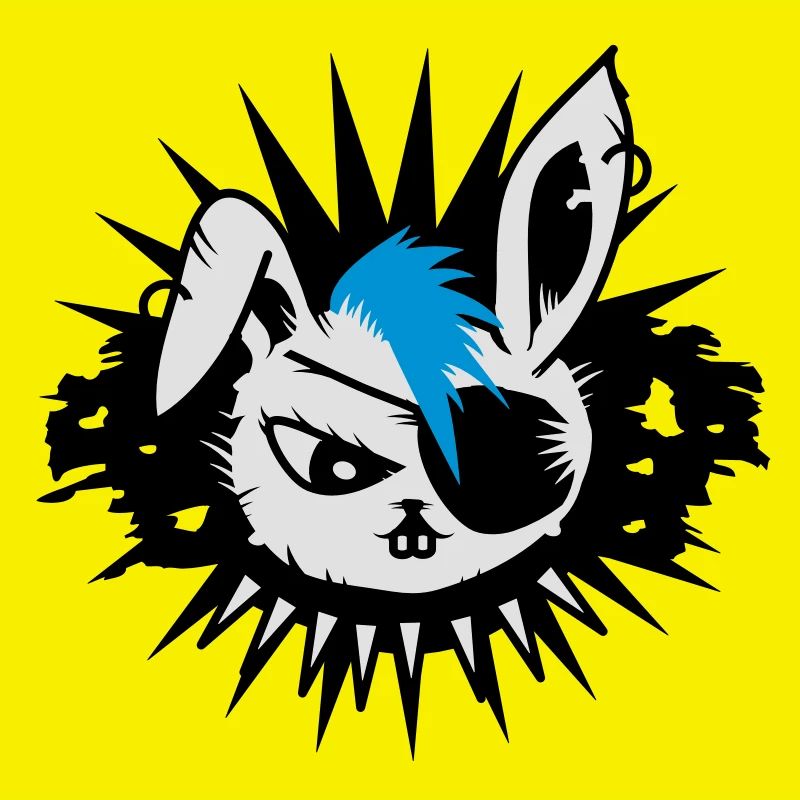 rabbit with an eye patch and a mohawk