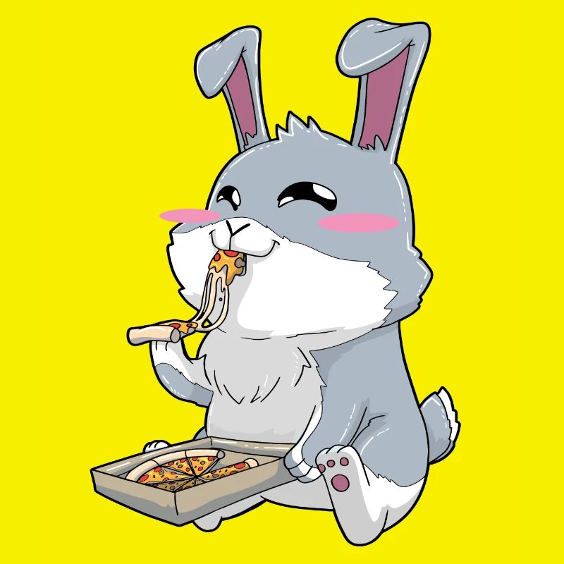 Lapin drôle mangeant de la pizza