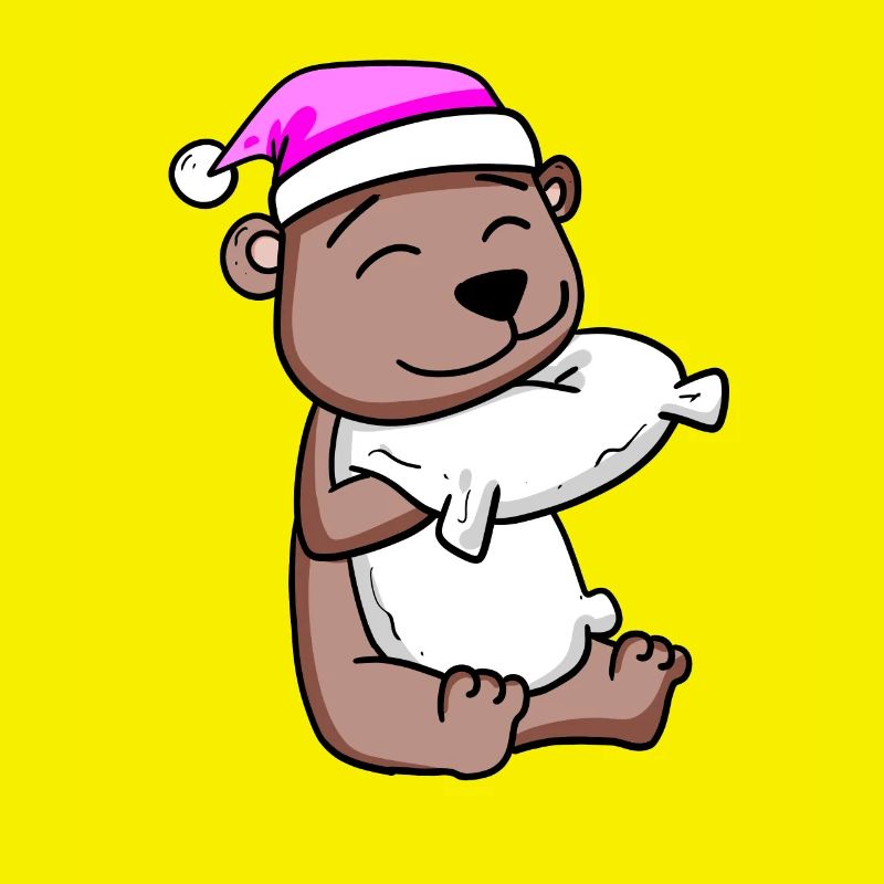 Bear with pillow and sleeping cap