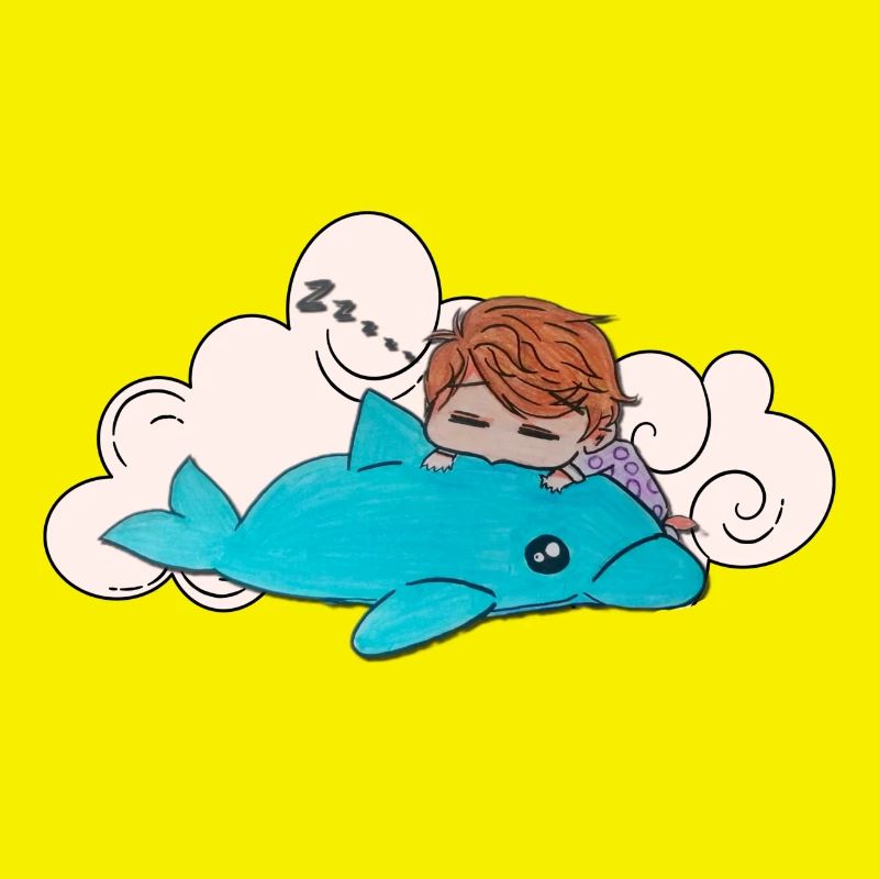 Sleeping child on blue dolphin