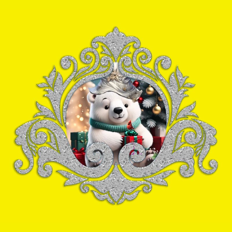 Niedlicher flauschiger Weihnachts-Eisbär mit Geschenk.
