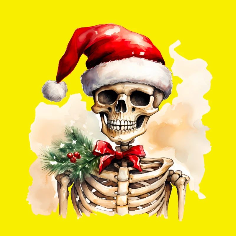 Scheletro dell'acquerello con cappello di Babbo Natale