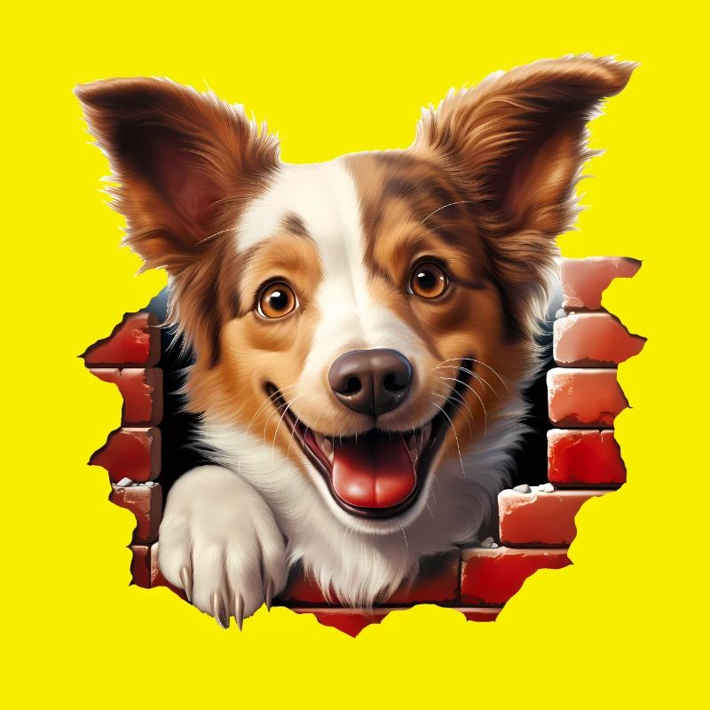 Cane che fa capolino dal muro