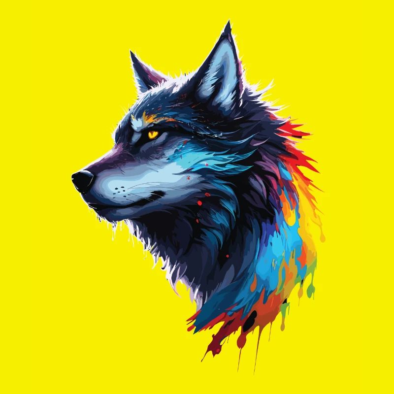 Loup aquarelle arcenciel éclaboussé