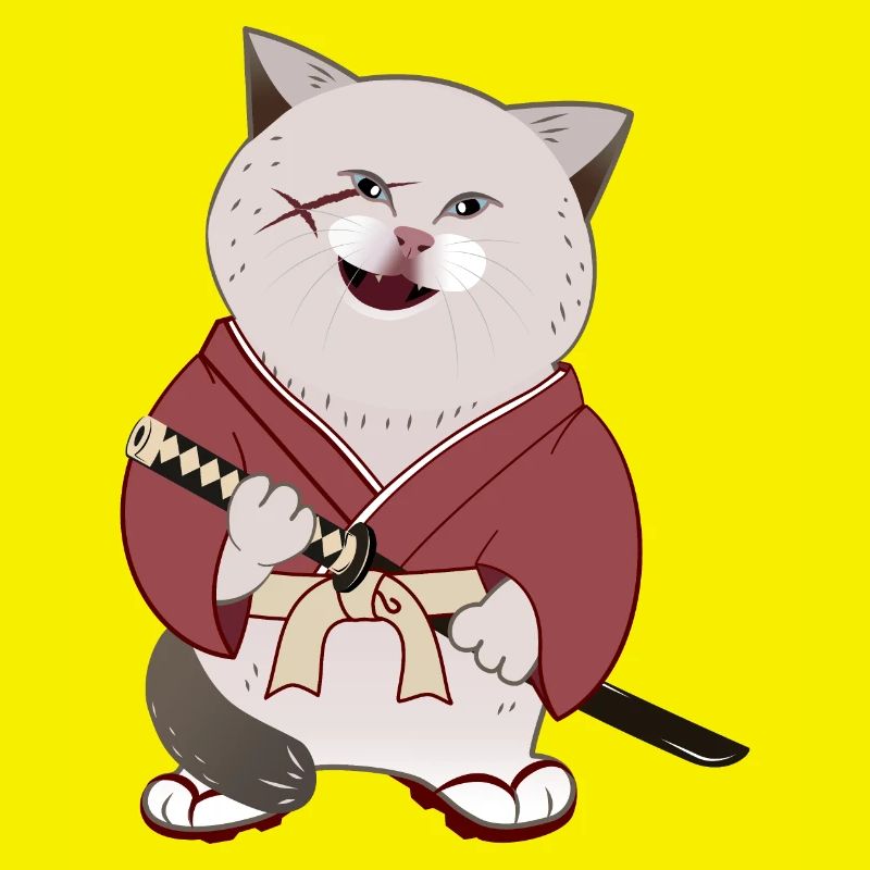 Mignon Chubby Samurai Cat tenant Katana