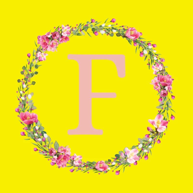 F Monogram, Flower Wreath, Personalizable