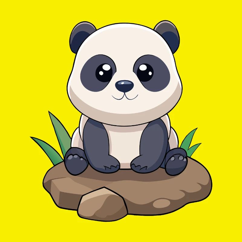 Bébé panda mignon assis sur un rocher (v01)