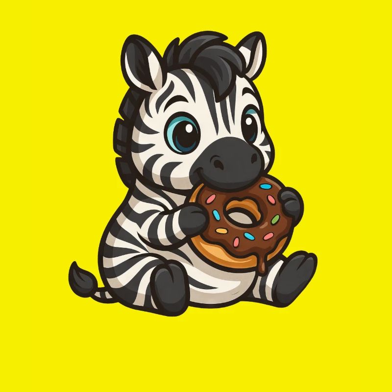 Cute zebra eating a donut with chocolate