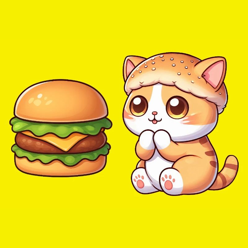 chat mignon dessin animé restauration rapide cheeseburger