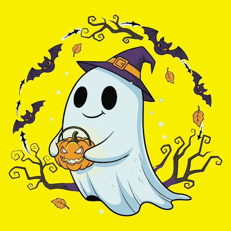 Whimsical Halloween Ghost with Pumpkin