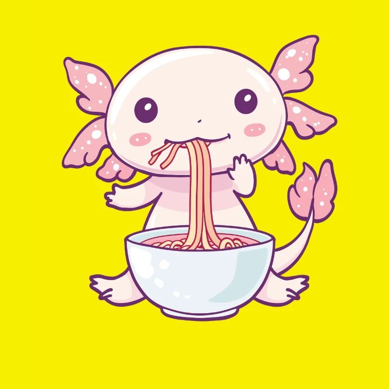 Mignon axolotl avec nouilles