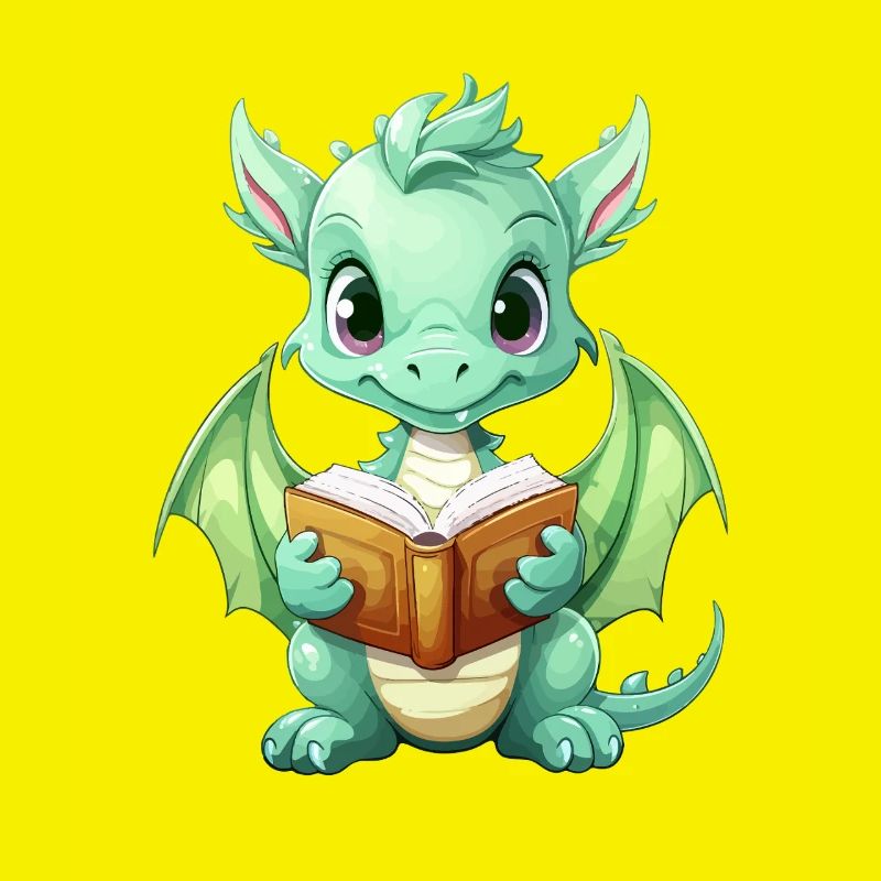 Doodle dragon with book