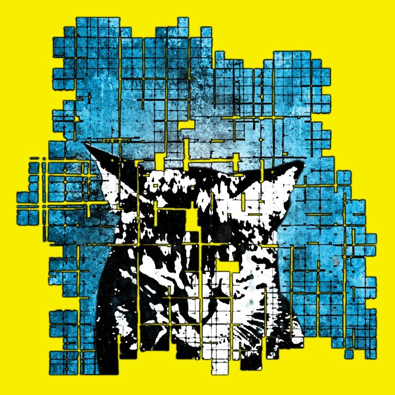 Graffiti Style Cat Portrait with Blue Explosion