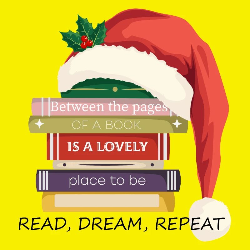Book Stack with Christmas hat