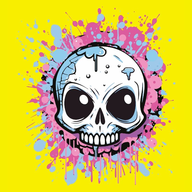 Neon Splatter Schädel Kunst