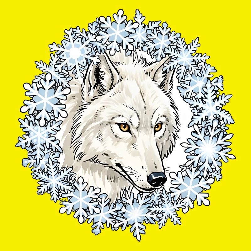 Winter wolf in a snowflake circle