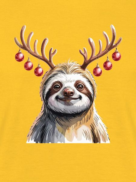 Faultier Mit Rentiergeweih Und Weihnachtskugeln