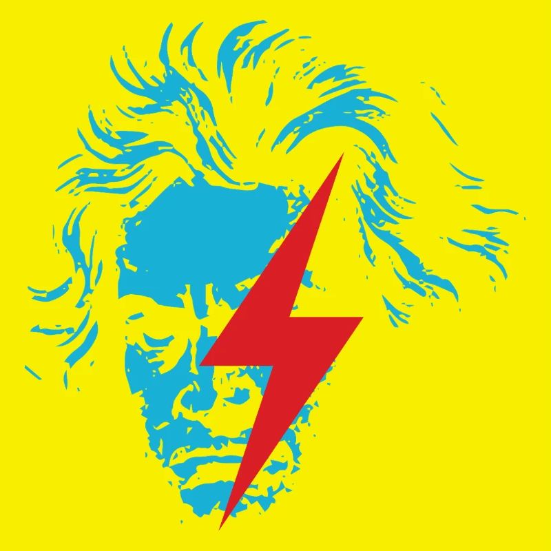 Blue Beethoven face with Red Lightning