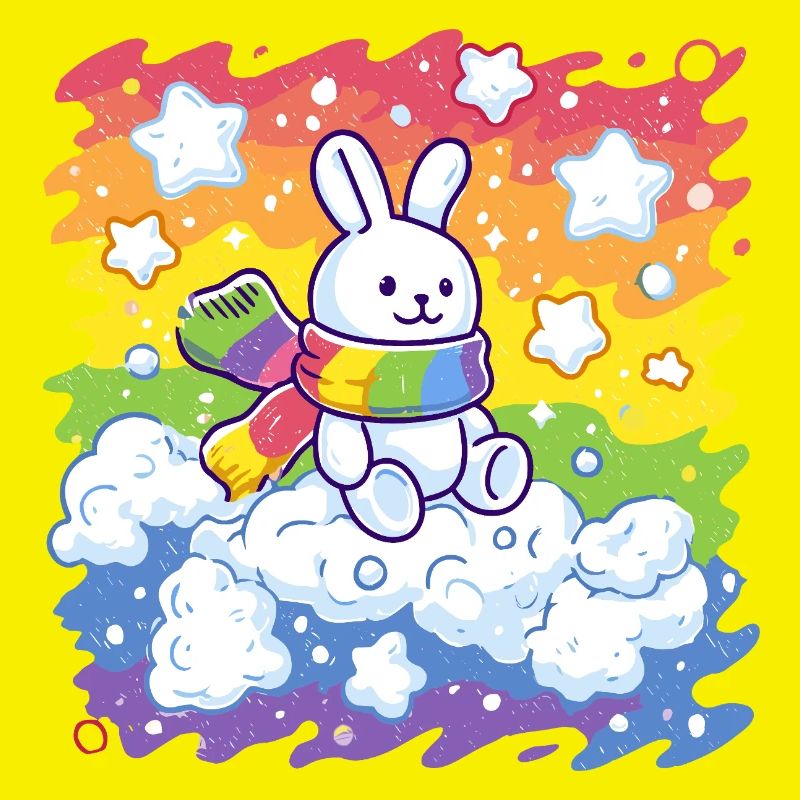 Rainbow bunny on cloud