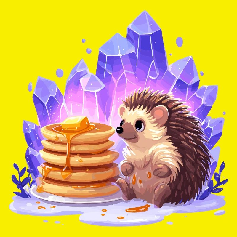 Hérisson avec des pancakes et des cristaux